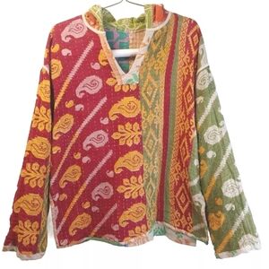 Kantha Patchwork Hoodie Woman Lg /XL Colorful Boho Fairy Coastal Festival 113A